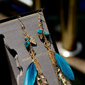 Bohemian Gold Color Long Alloy Tassel Earrings Women Kolczyki Vintage Wood Beads Feather Statement Earrings Fashion Jewelry 2019 - Charlie Dolly