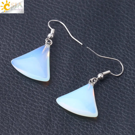 1pc Natural Stone Drop Earrings for Women Small Fan-shaped Earring Purple Pink Quartz Lapis Lazuli Crystal Tiger Eye F828 - Charlie Dolly