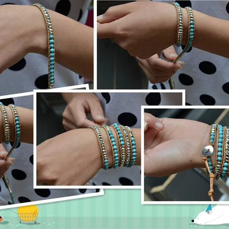 Amazonite Natural Stone Leather Wrap Bracelet