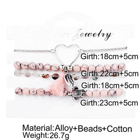 Boho Charm and Crystal Bead Bangle Bracelet Set