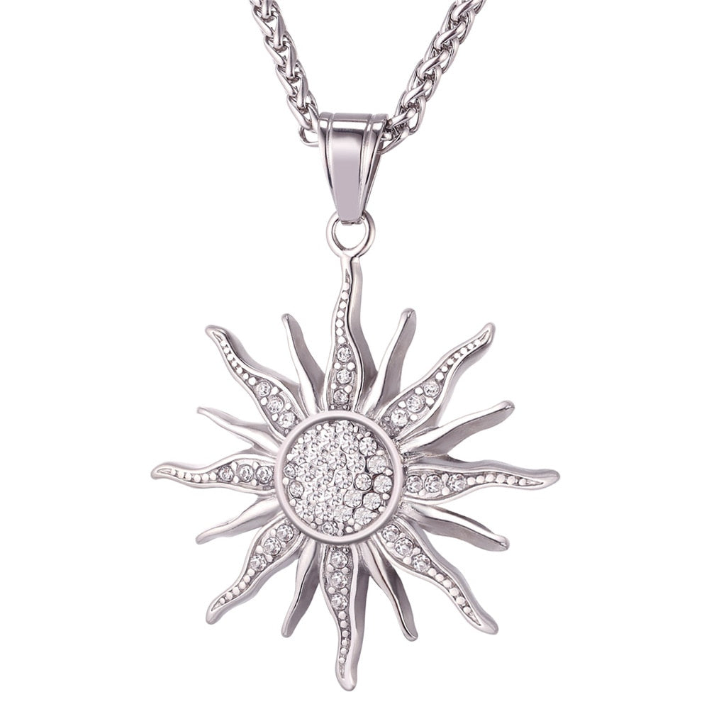 Kpop Necklace Rhinestone Gold/Black Color Sunflower Stainless Steel Pendant For Women Gift Wholesale Jewelry Necklaces P313