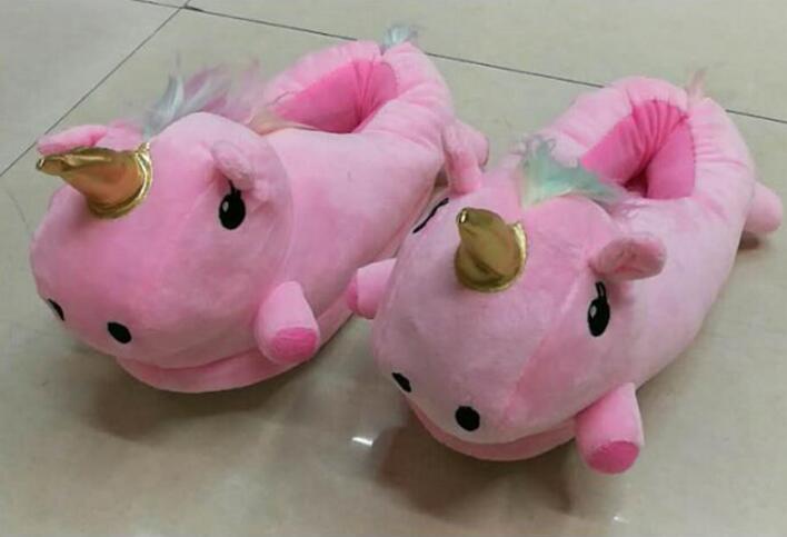 Size 36-41 Adult Unicorn Home Slippers Women Unicornio Pantufa Cute Shoes Cartoon Fur Unisex Indoor Chausson Licorne Chinelo k46 - Charlie Dolly
