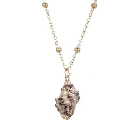Natural Conch and Cowrie Shell Pendant Boho Necklace