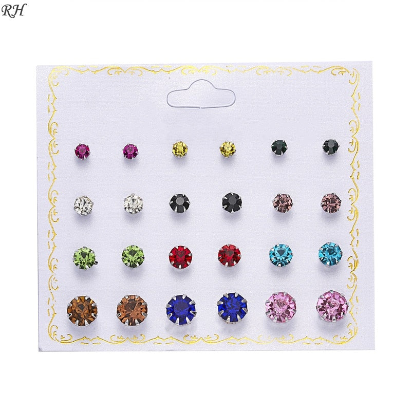 12 pairs/set Crystal Simulated Pearl Earrings Set Women Jewelry Accessories Piercing Ball Stud Earring kit Bijouteria brincos