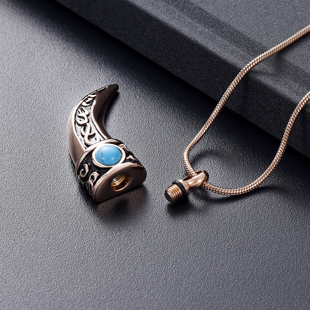 IJD12845 Stainless Steel Italian Horn Cremation Urn Necklace Memorial Keepsake Ashes Keepsake Holder Cremation Jewelry - Charlie Dolly
