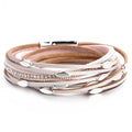 ALLYES Leaf Charm Pink Leather Bracelets for Women 2023 Fashion Crystal Chain Boho Multilayer Wrap Bracelet Femme Jewelry - Charlie Dolly