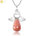 CSJA Angel Natural Stone Necklaces Pink Quartz Lapis Lazuli Necklace Angels Pendants for Women Purple Female Jewelry E947 - Charlie Dolly