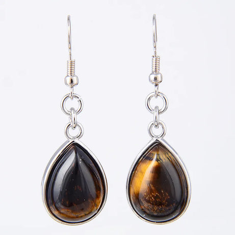 Natural Stone Teardrop Hook Earrings, Amethyst Pink Quartz Lapis Healing Jewelry