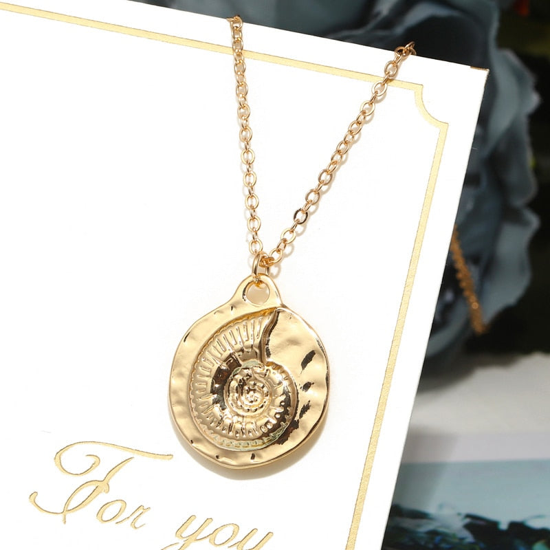 Hesiod Antique Gold Color Chain Summer Beach Jewlery Starfish Shell Pendant Necklace for Women - Charlie Dolly