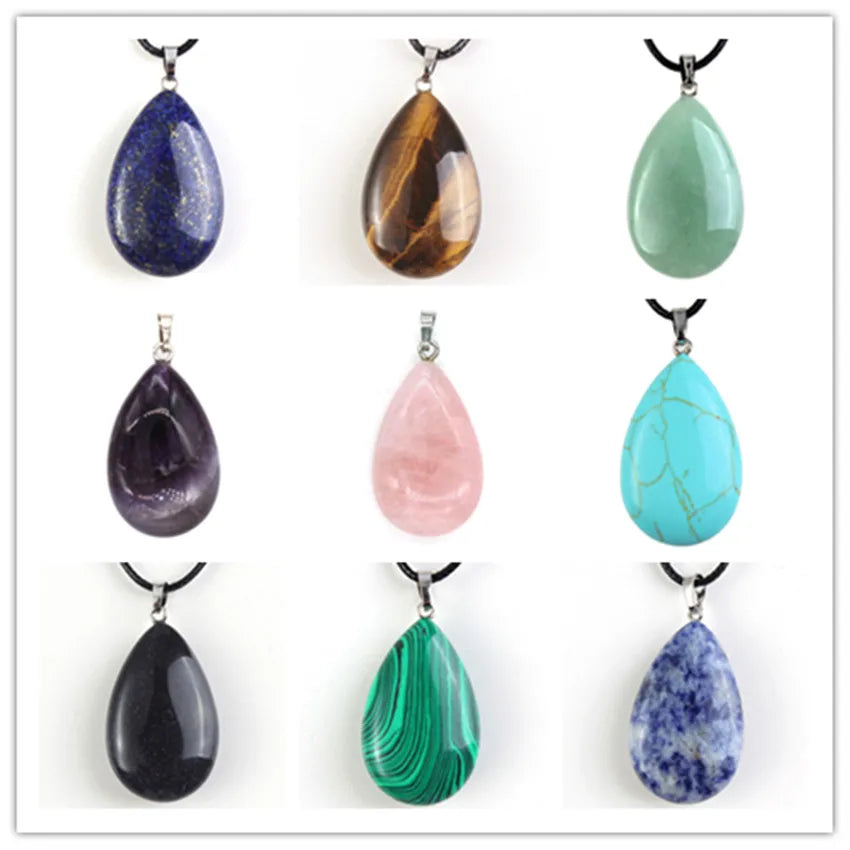 Natural Tiger Eye Stone Teardrop Pendants For Women Necklace DIY Amethyst Rose Quartz Crystal Pendant Boho Jewelry Gift for Her