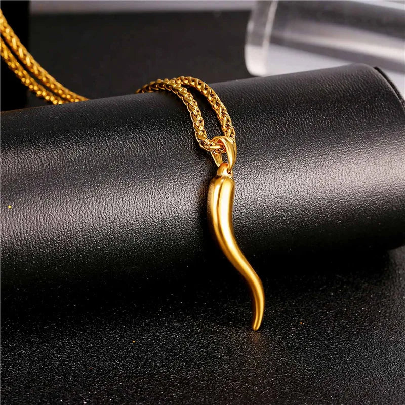 Italian Horn Charm Necklace Stainless Steel Gold Color Rope Chain Talisman/Amulet Italian Jewelry GP2407 - Charlie Dolly