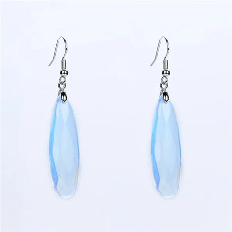 Silver Plated Long Water Drop Section Lapis Lazuli Pink Quartz Stone Hook Drop Earrings Elegant Women's Earring Fashion Jewelry - Charlie Dolly