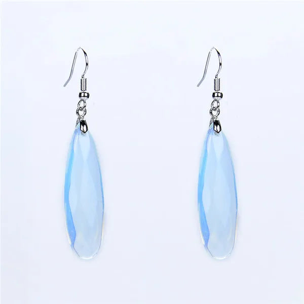 Silver Plated Long Water Drop Section Lapis Lazuli Pink Quartz Stone Hook Drop Earrings Elegant Women's Earring Fashion Jewelry