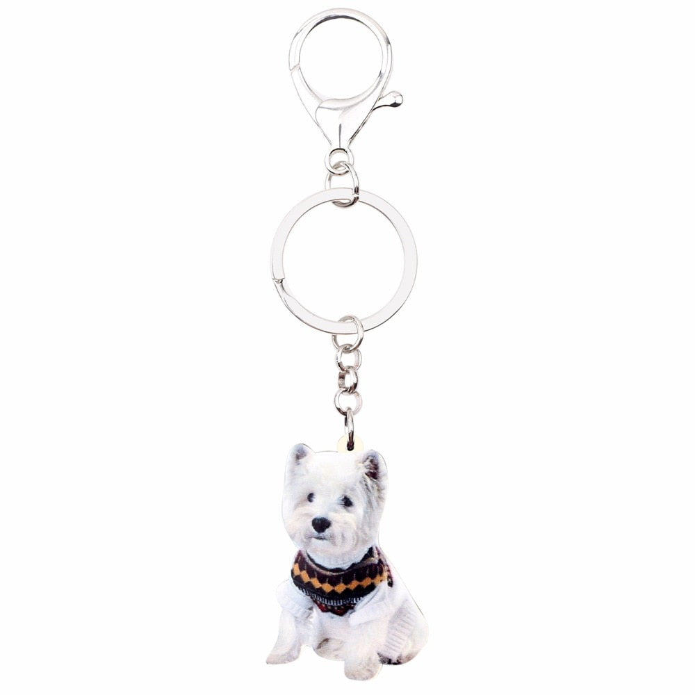 Bonsny Acrylic Cute Western Highland Terrie Dog Key Chains Keychain Ring Fashion Animal Jewelry For Women Girls Bag Car Charms - Charlie Dolly