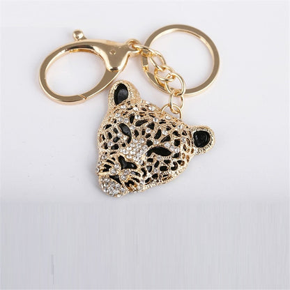 2023 Fashion Crystal Leopard head Rhinestone Tiger Keychain Women&#39;s bags Decoration Pendants Accessories Car keyrings Jewelry