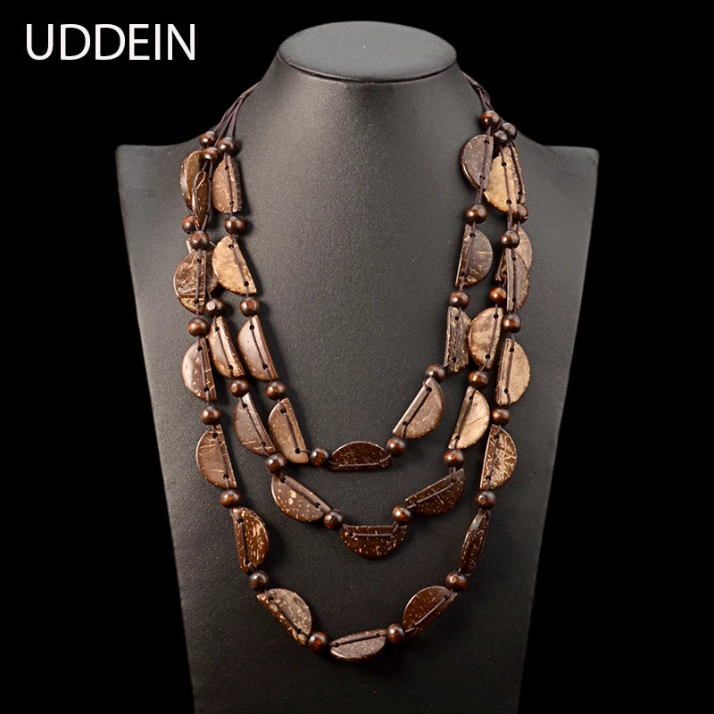 Wood Bead Multilayer Bib Statement Necklace Jewelry