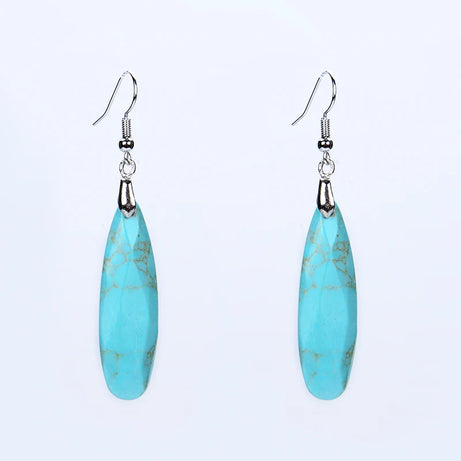 Silver Plated Long Water Drop Section Lapis Lazuli Pink Quartz Stone Hook Drop Earrings Elegant Women's Earring Fashion Jewelry - Charlie Dolly