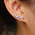 colorful cz climber earring curved long bar studs classic simple multi piercing look 925 sterling silver fashion ear jewelry - Charlie Dolly