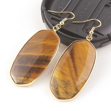Natural Crystal Rose Pink Quartz Labradorite Lapis Lazuli Tiger Eye Stone Turquoise Oval Dangle Hook Women Earrings Jewelry - Charlie Dolly