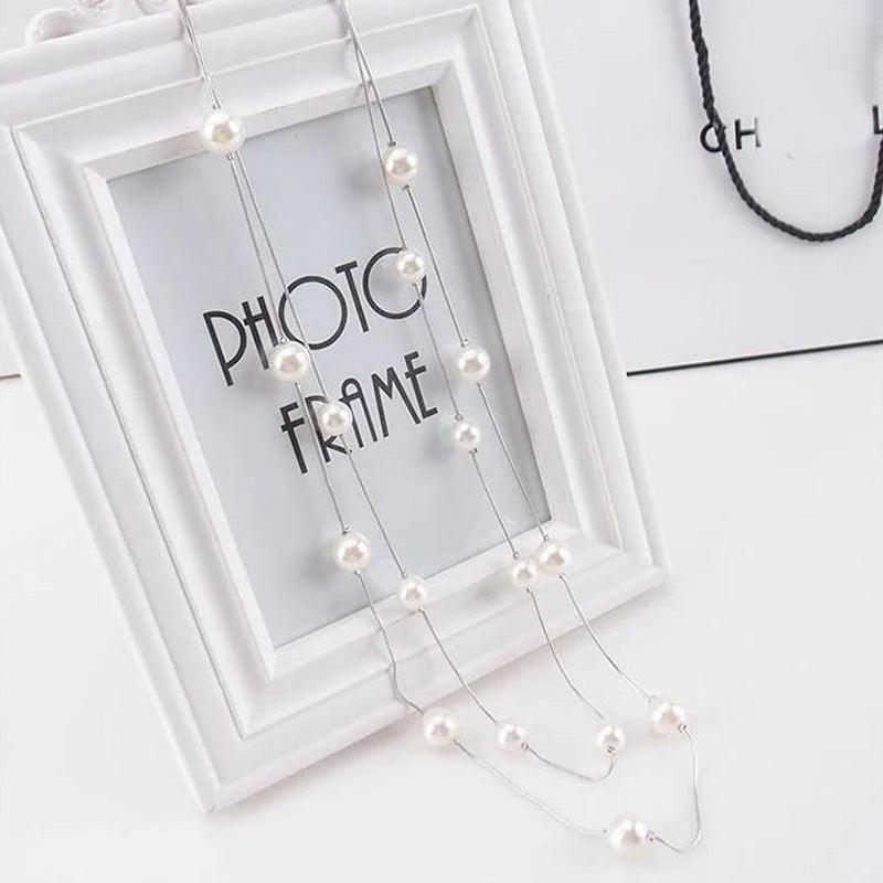 Simulated Pearl Long Double Layer Necklace Jewelry
