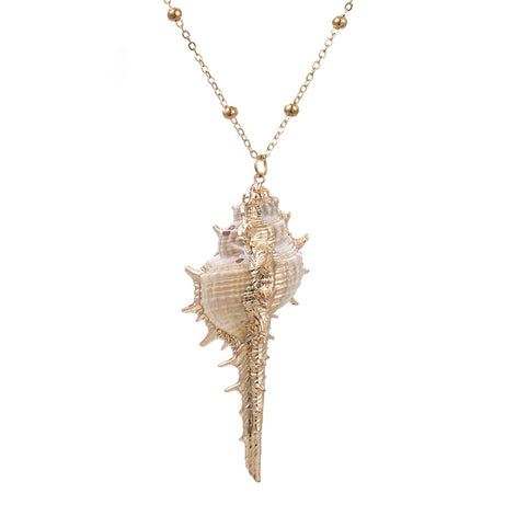 Natural Conch and Cowrie Shell Pendant Boho Necklace