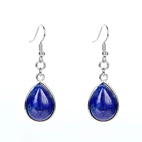 Natural Stone Teardrop Hook Earrings, Amethyst Pink Quartz Lapis Healing Jewelry