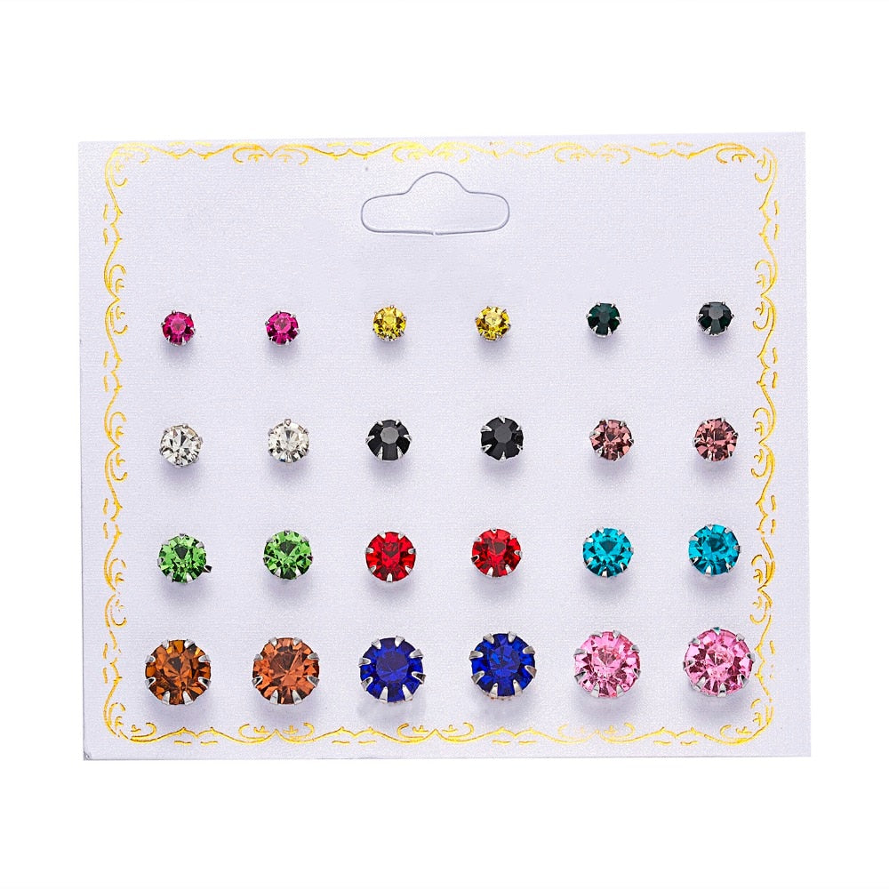 12 pairs/set Crystal Simulated Pearl Earrings Set Women Jewelry Accessories Piercing Ball Stud Earring kit Bijouteria brincos - Charlie Dolly