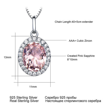 UMCHO Luxury Pink Sapphire Morganite Pendant For Women Real 925 Sterling Silver Necklaces Link Chain Jewelry Engagement Gift New