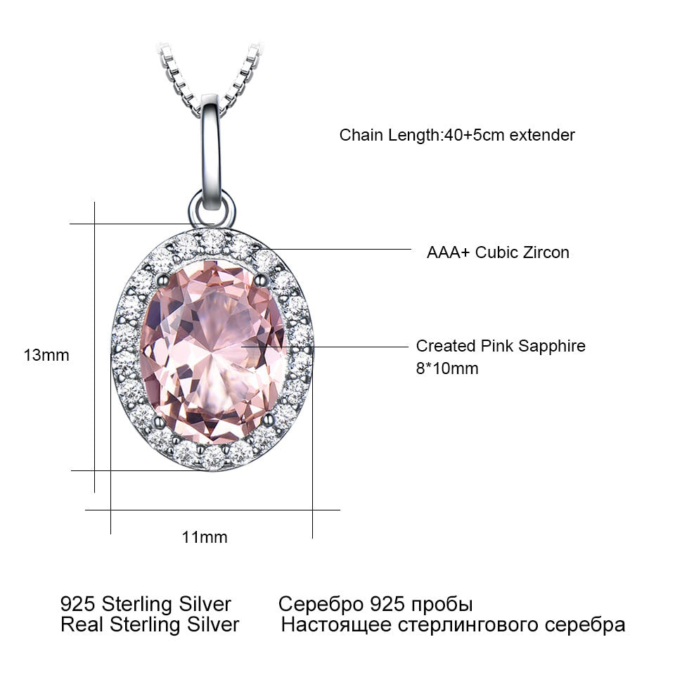 UMCHO Luxury Pink Sapphire Morganite Pendant For Women Real 925 Sterling Silver Necklaces Link Chain Jewelry Engagement Gift New - Charlie Dolly