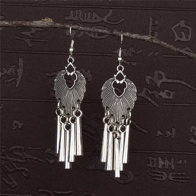 2020 Ethnic Indian Women's Flower Hollow Gypsy Silver Color Drop Earrings Cylindrical Tassel Boho Tribal Jewelry India Jhumki
