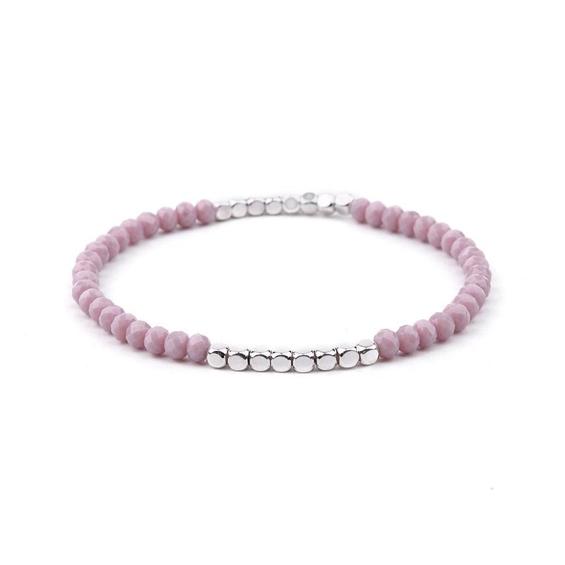 BOJIU Multicolor Crystal Strand Bracelets For Women Gold Acrylic Copper Beads Pink White Black Gray Crystal Bracelet Femme BC226 - Charlie Dolly