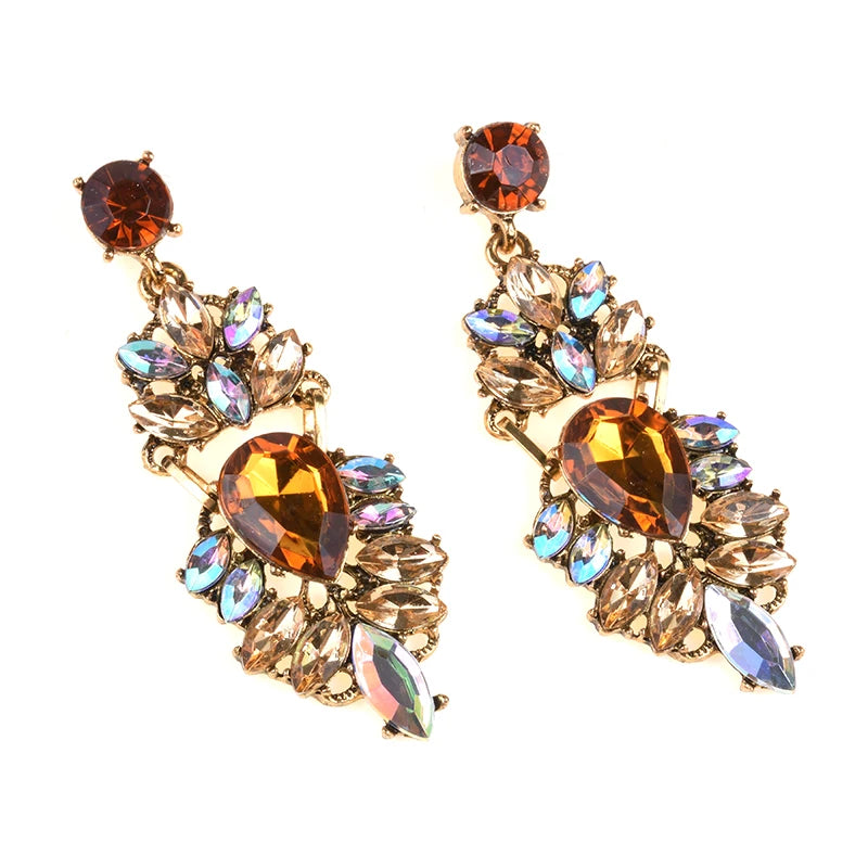 Boho Ethnic Water Crystal Drop Earrings Women's Jewellery Geometric Statement Long Dangle Earring Femme Indian Big Earring