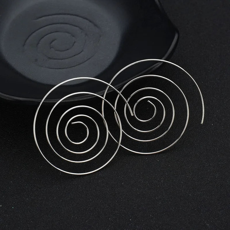 Hyperbole Big Spiral Drop Earring for Women Punk Simple Jewelry Tiny Minimalist Multilayer Round Pendientes Boho Party Girl Gift