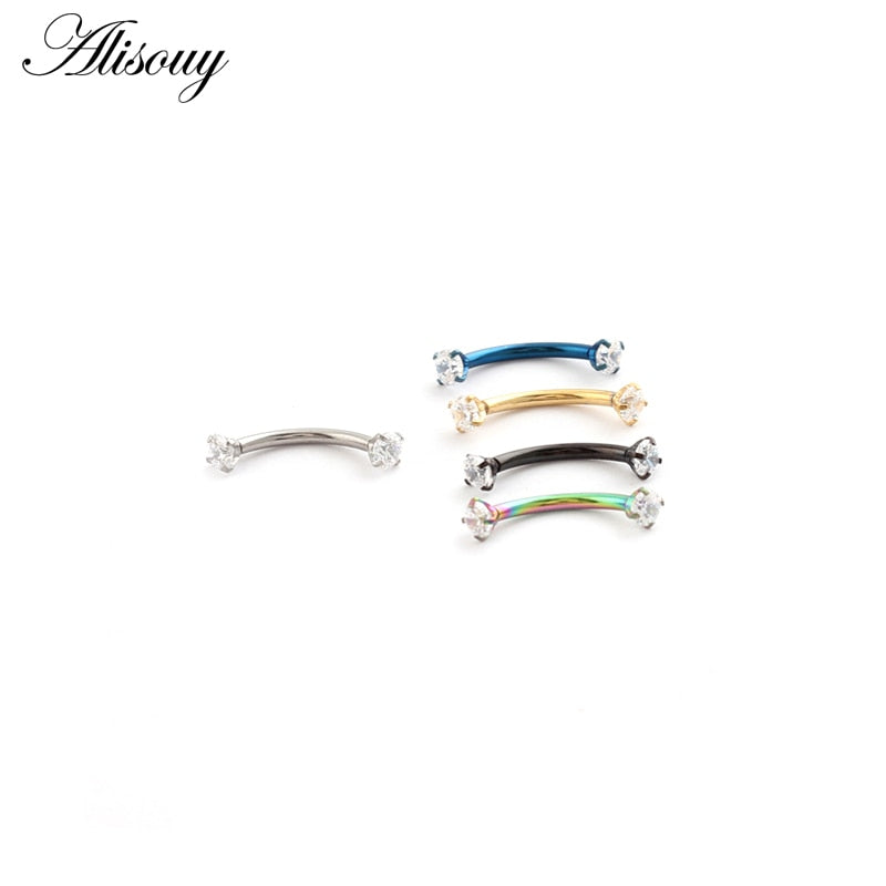 Alisouy 1pc 16G Surgical Steel 3mm Crystal Zircon Eyebrow Body Piercing Curved Barbell Lip Ring Snug Daith Helix Rook Earring - Charlie Dolly