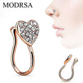 MODRSA 1Piece Heart With Gems Clip On Nose Ring Fake Non Piercing Septum Nose Clip Splint Crystal Nose Rings Hoop Body Jewelry - Charlie Dolly