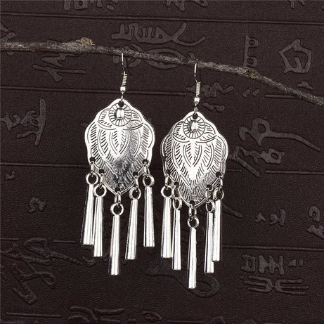 Silver Jhumka Flower Tassel Ethnic Earrings Jewelry