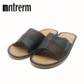 Mnterrm Hot Sale Men Home Slippers Linen Home Slippers Indoor Bedroom Sandals Couple Sheepskin Leather   Floor Slippers - Charlie Dolly