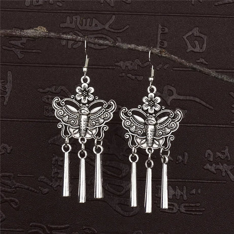 Silver Jhumka Flower Tassel Ethnic Earrings Jewelry