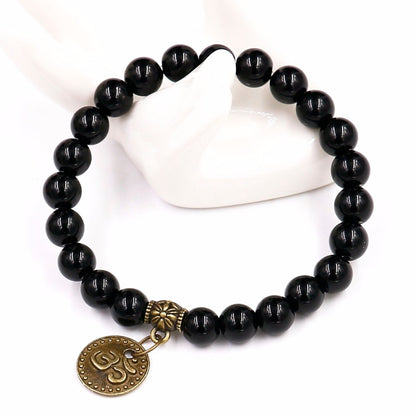 2Pcs 8MM Black Onyxl Natural Stone Bracelets Pendent Charm Bracelets For Men Jewelry Gift Buddha Strand Bracelets Women