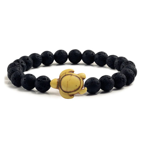Summer Beach Sea Turtle Beads Bracelet for Men Charm Black Lava Natural Stone Strand Bracelets Elastic Women Boho Jewelry Gifts - Charlie Dolly