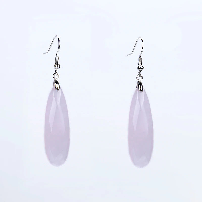 Silver Plated Long Water Drop Section Lapis Lazuli Pink Quartz Stone Hook Drop Earrings Elegant Women's Earring Fashion Jewelry