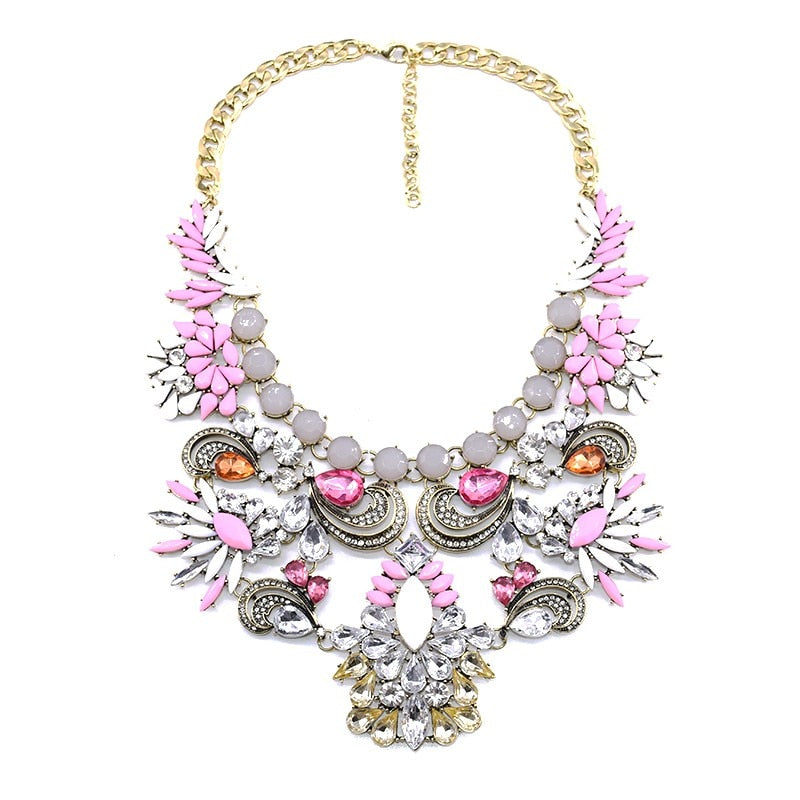 Fashion Bohemia Ethnic Big Choker Necklace For Women Acrylic Crystal Large Collar Necklaces Pendants India Vintage Jewelry - Charlie Dolly