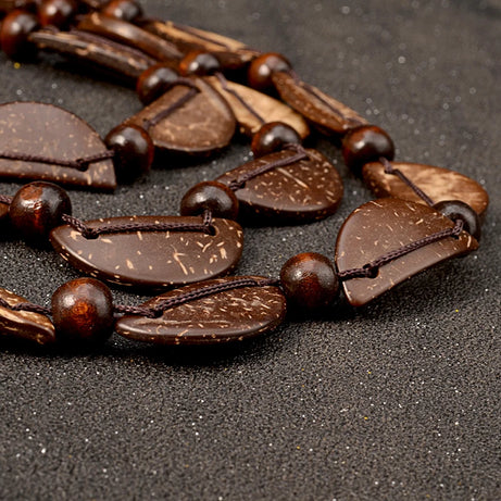 Wood Bead Multilayer Bib Statement Necklace Jewelry
