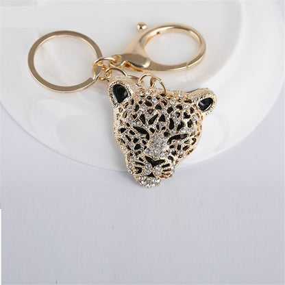 2023 Fashion Crystal Leopard head Rhinestone Tiger Keychain Women&#39;s bags Decoration Pendants Accessories Car keyrings Jewelry