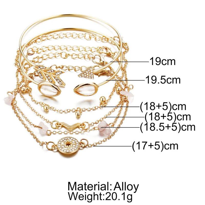 Boho Bangle For women Turtle Elephant Heart Shell Star Moon Bow Arrow Map Crystal Charm Bead Bracelet Set Bohemian Jewelry