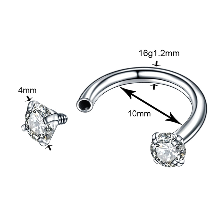 1Pc Crystal Nose Ring Barbells Horseshoe Ring Lip BCR Cartilage Earrings Tragus Piercing Helix Piercing Body Jewelry - Charlie Dolly