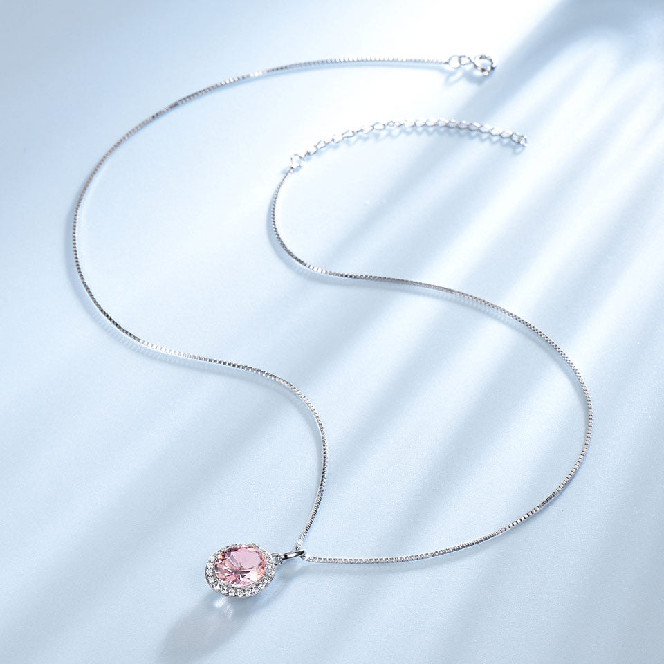 UMCHO Luxury Pink Sapphire Morganite Pendant For Women Real 925 Sterling Silver Necklaces Link Chain Jewelry Engagement Gift New - Charlie Dolly