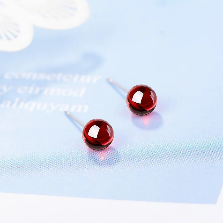 Natural Garnet Stud Earrings, 925 Silver Minimalist Everyday Jewelry