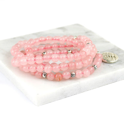 Pink Beads Buddhist Buddha Meditation 6mm 108 Beads Natural Stone Prayer Bead Bracelet Women Jewelry Women Stretch Yoga Jewelry