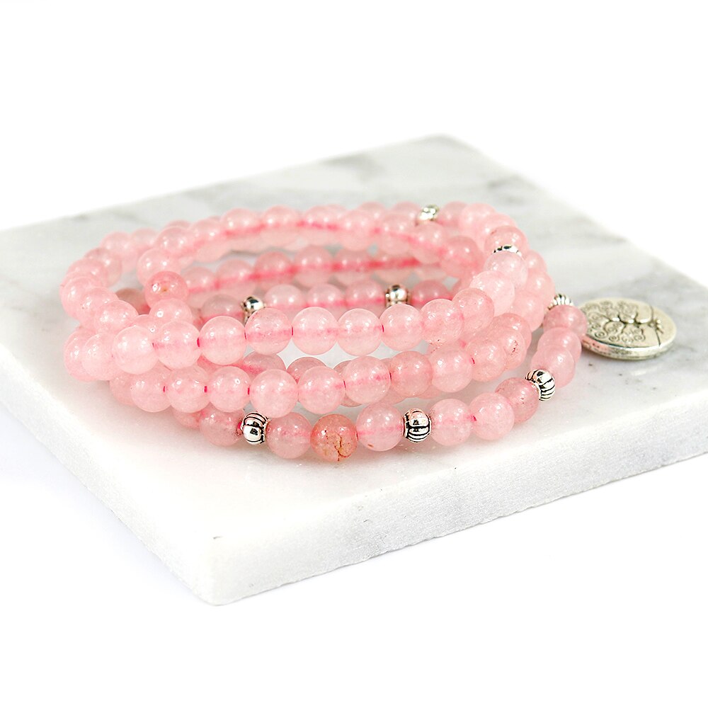 Pink Beads Buddhist Buddha Meditation 6mm 108 Beads Natural Stone Prayer Bead Bracelet Women Jewelry Women Stretch Yoga Jewelry - Charlie Dolly